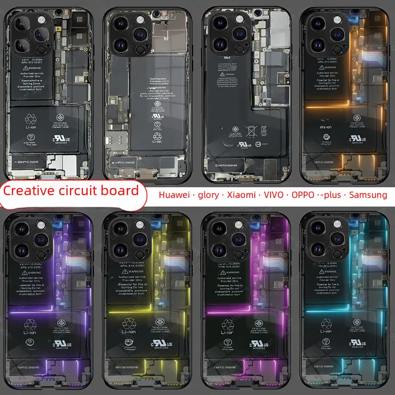 Cool Circuit Board Apple IPhone 15 16 Glass Phone Case Men's Protective Cover Art Fashion Multicolor Black