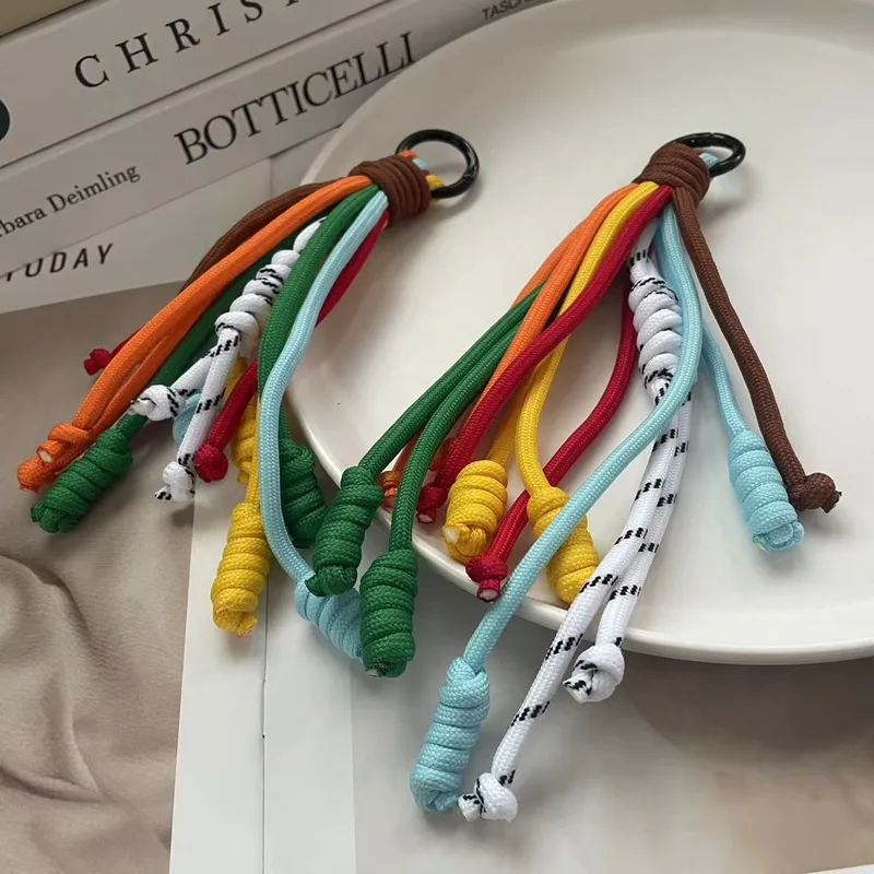 Handmade Rainbow Color Keychain Bag Charm Creative Colorful Design Nylon Zinc Alloy Metal Buckle Mobile Phone Lanyard Fitting