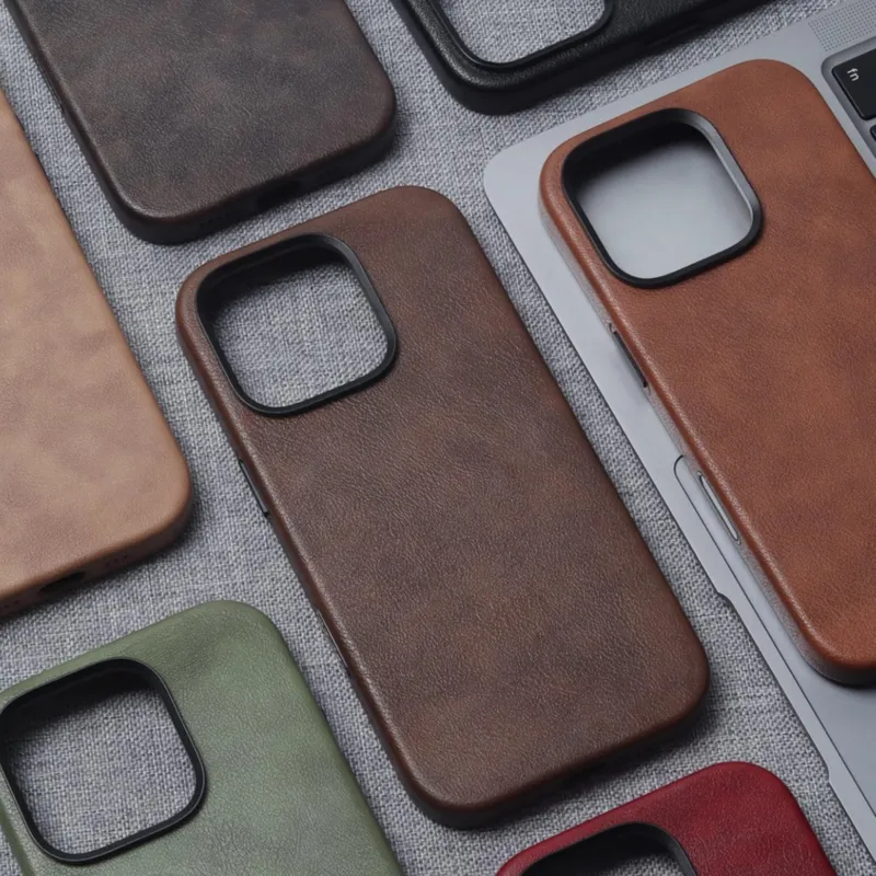 Retro Leather Magnetic Adsorption MagSafe IPhone 16 Pro Case Shockproof Durable Nordic Style Phone Cover