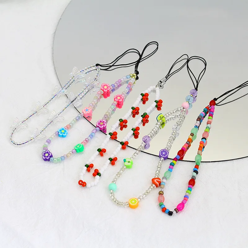 New Arrival Hot Sale DIY Beaded Mobile Phone Charm Handmade Women's Phone Case Lanyard Decoration Charm Geometric Pattern