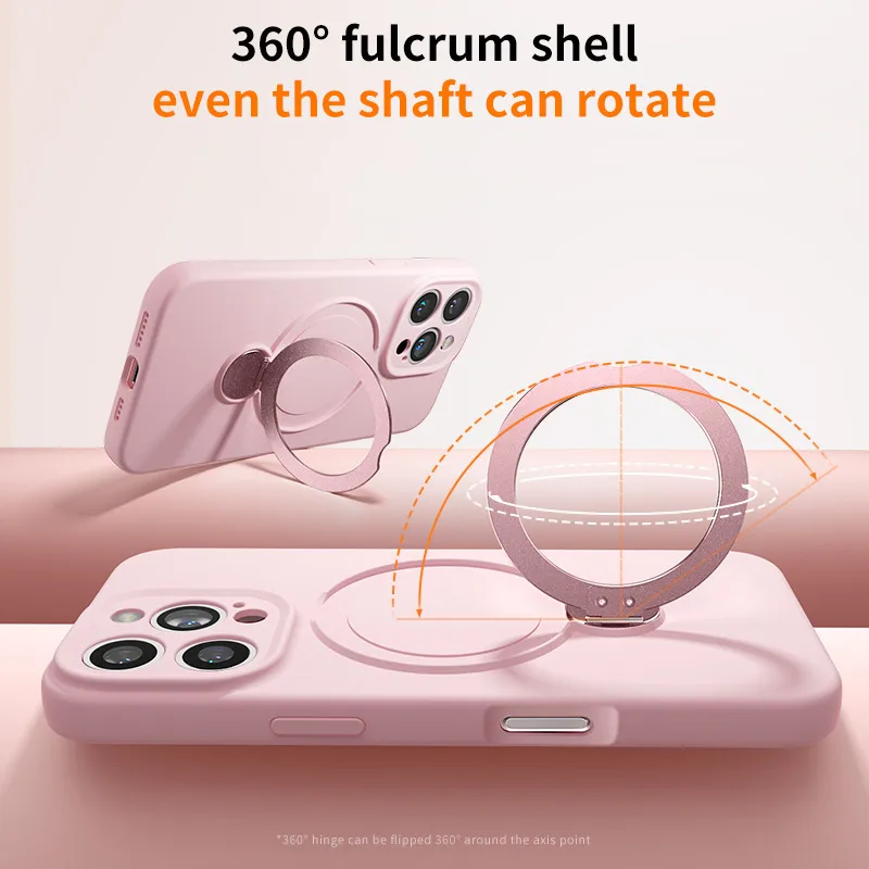 Liquid Magnetic Phone Case Full Cover Protective Belt Rotating Bracket For IPhone 16 Pro Max Apple 15 Compatible