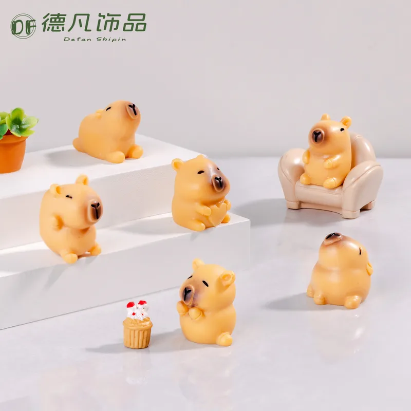 Cute Particles Solid Color Capybara Miniature Landscape Simulation DIY Resin Decorations Living Room Table Decoration Accessories