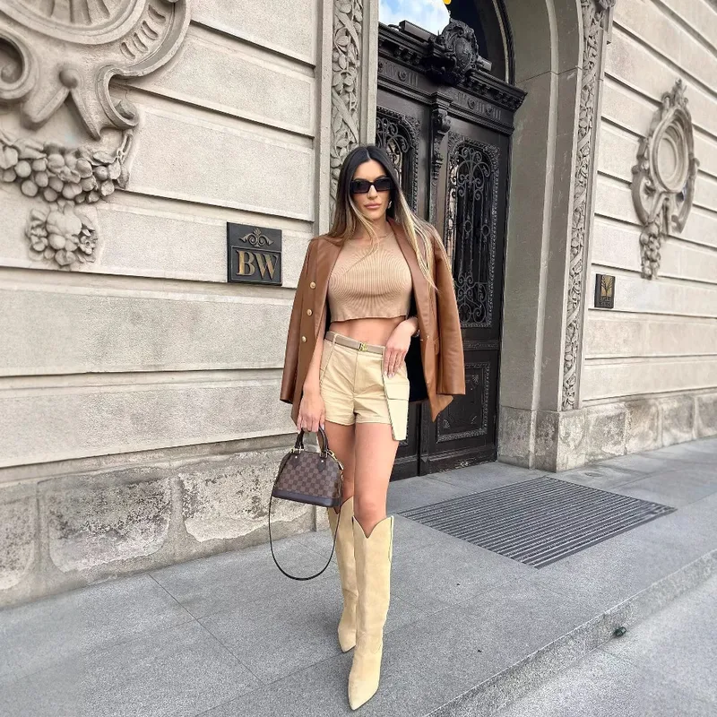 Elegant PU Leather Suit Jacket Women's Fashion Outerwear European Style Long Sleeve Short Coat Pure Color Double Breasted