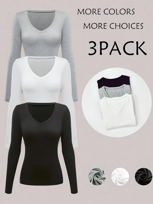 Women's Long Sleeve T-Shirt Three-Piece Set Breathable Comfortable Solid Color Top Suitable For Spring Summer Fashion And Daily Wear