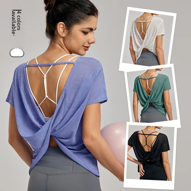 Sporty Thin Drapey Yoga Top Women's Summer Sleeveless Fitness Shirt Sexy Back Cover Up Gymnasium Tunic Pure Color Outdoor Wear