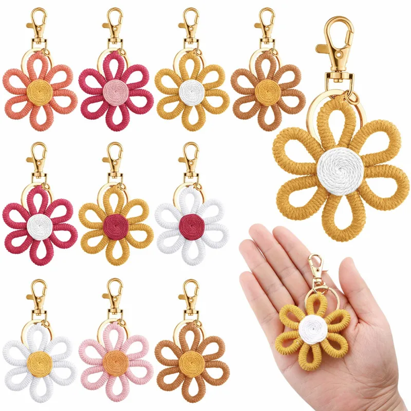 Daisy Party Gift Mini Flower Keychain Sunflower Woven Simple Pendant Car Ring Decoration Ornament Handmade Cotton Rope Plant Floral