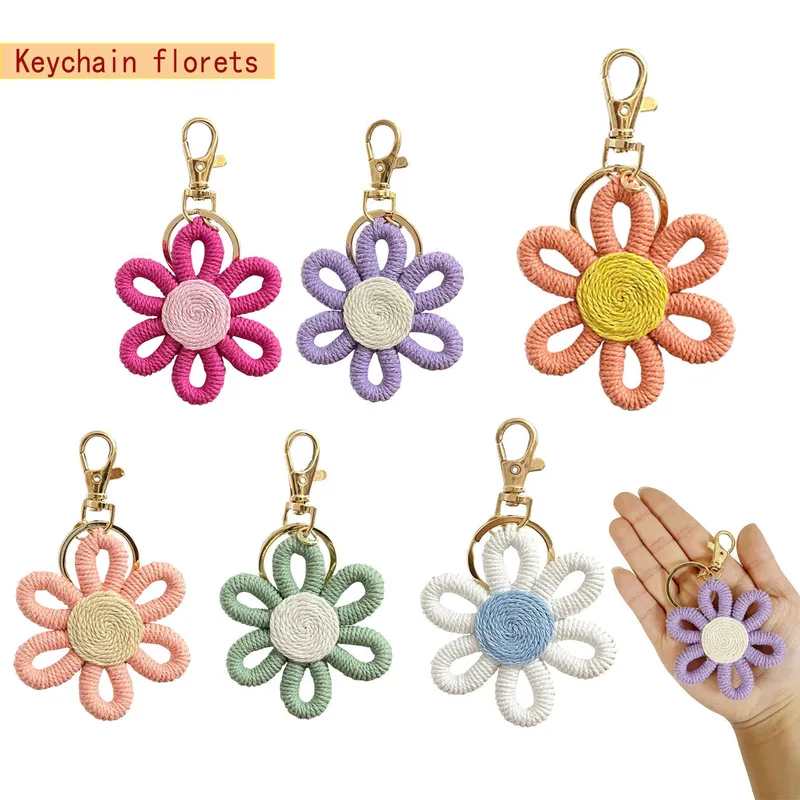 Simple Daisy Keychain Flower Sunflower Woven Carriage Decoration Hanging Ornament Plant Floral Pattern Cotton Rope Material