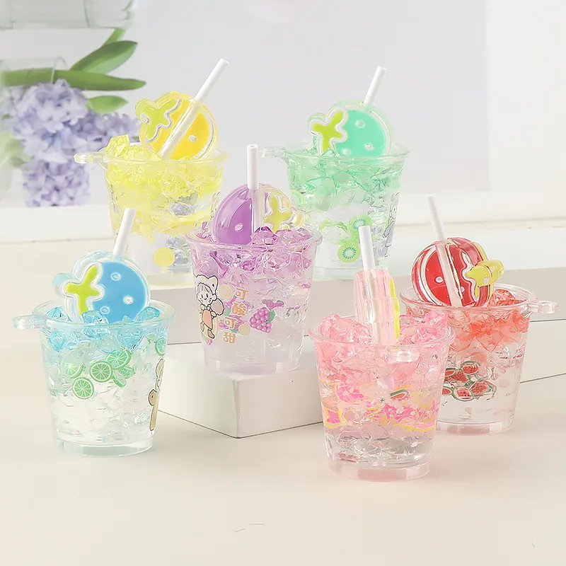 Simulation Luminous Strawberry Slush And Shake Maker Ice Bucket Candy Toy DIY Ornament Accessories Keychain Pendant Epoxy Resin Decorations