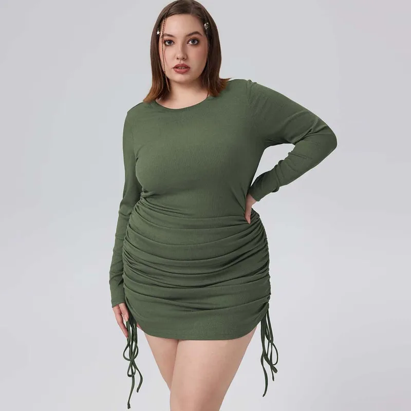 Autumn And Winter New Foreign Trade   Plus Size Women's Clothes Simple Elegant Dress Round Neck Pullover Skirt