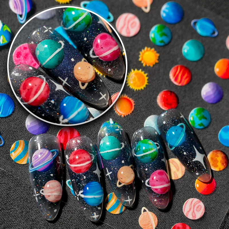 Colorful Planet Sun Cosmopolitan Star Elements Rich Vibrant Colors Romantic Style Suitable For Personal DIY And Nail Salon Use