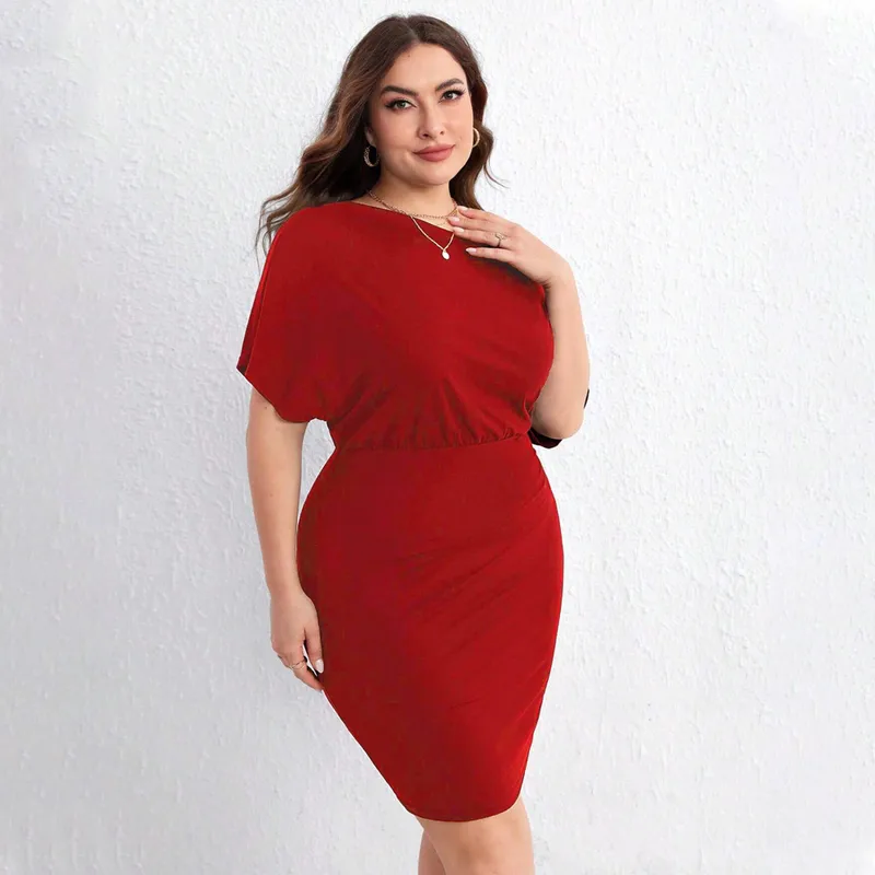 Plus Size Red For Women Dress Summer Cross-Shoulder Bag Hip Midi Skirt Mini Skirt