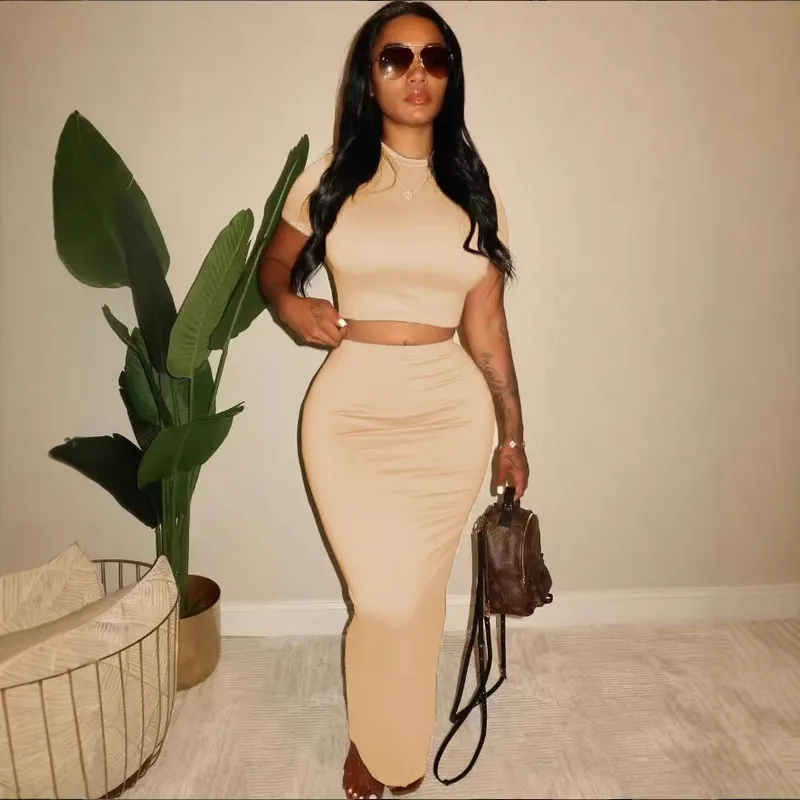 Style  Spring And Summer New  Women's Clothing Cropped T-shirt High Waist Sheath Skirt Casual Suit