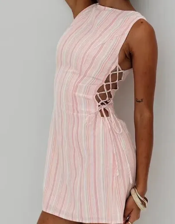 Elegant Striped Dress Women's Fashionable New Style Spring Essential Casual High Street Round Neck Sleeveless Knee-High