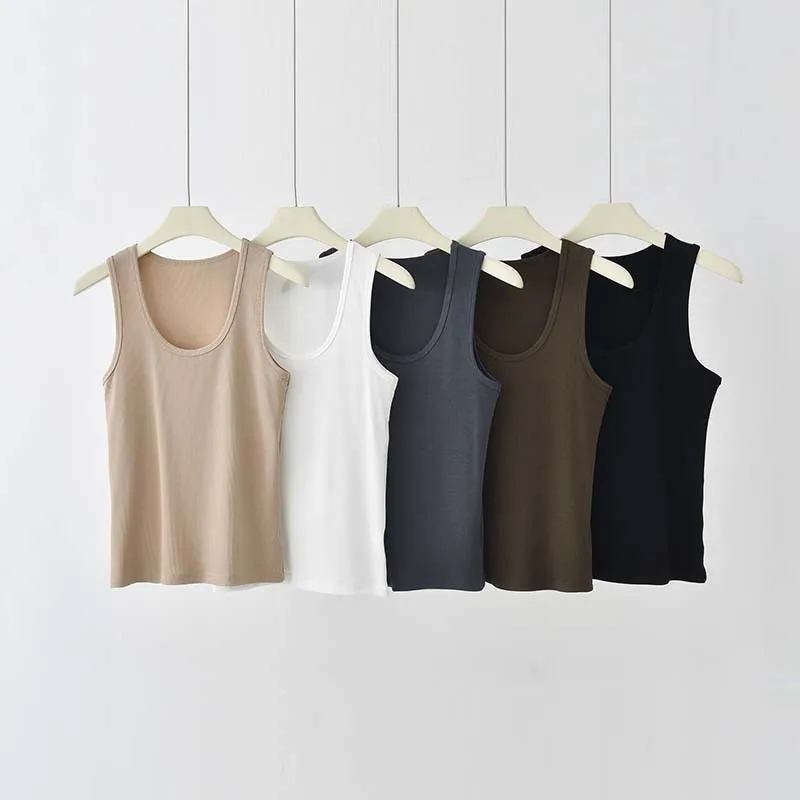 Women's U-Neck Sleeveless Vest Summer Outer Wear Inner Anti-Exposure Side Chest Cotton Bottom White Top