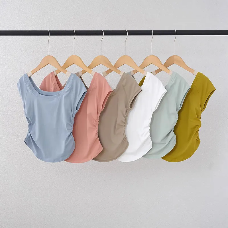 Women's Yoga Sportswear Short Sleeve Quick-Drying Breathable Running Training Fitness Suit Professional Pilates Top Nylon Fabric
