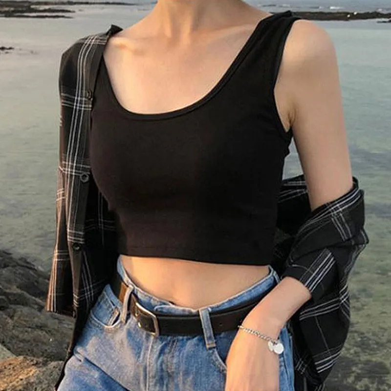Fashion Sexy Short Yoga Exercise Vest Backless Slim Fit Bottoming Vest Women's New-Style Cotton Blend Solid Color Design