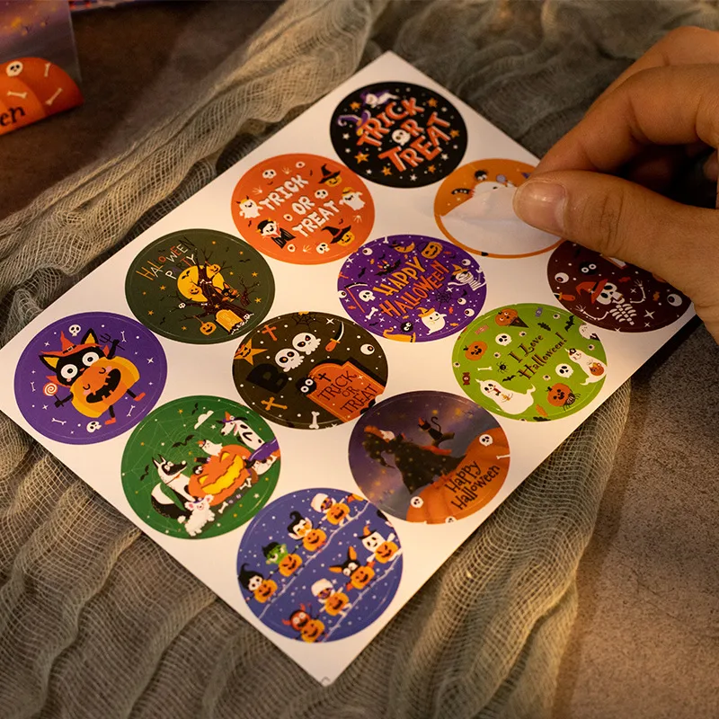 Halloween Gift Sticker Pumpkin Ghost Adhesive Seal Sticker Halloween Party Candy Bag Decorative Label Copper Board Sticky Sticker