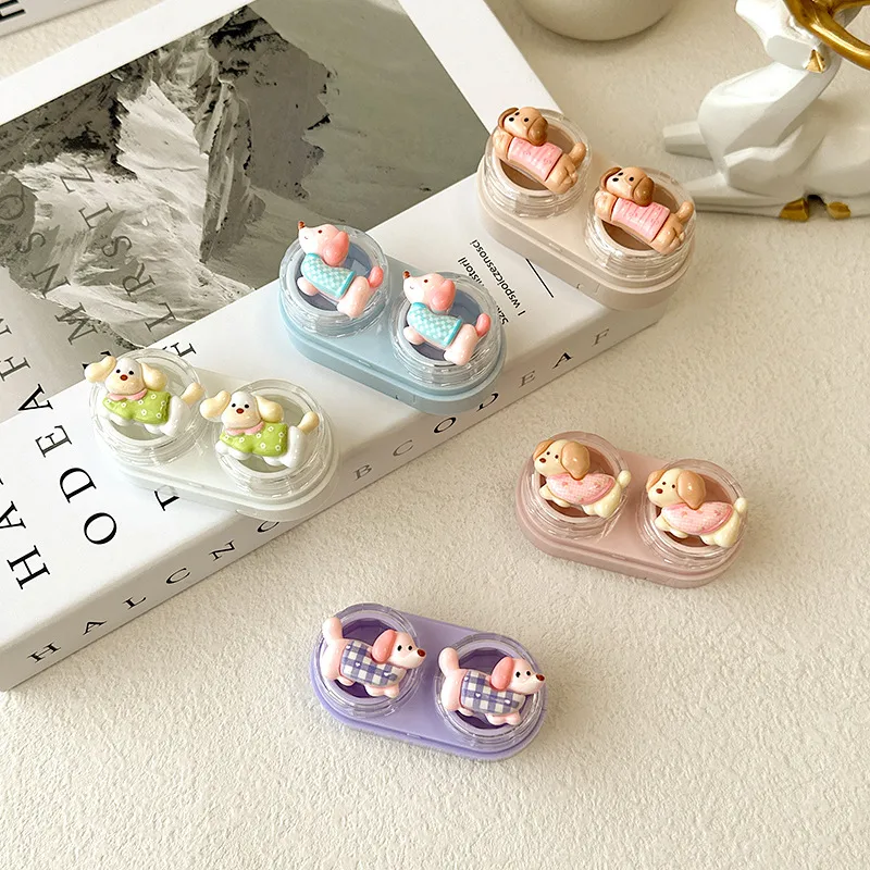 Portable Drawer Style Invisible Eyeglass Box Cute Dog Design Companion Box Mini Cartoon Style CT74 Beauty Contact Lens Case