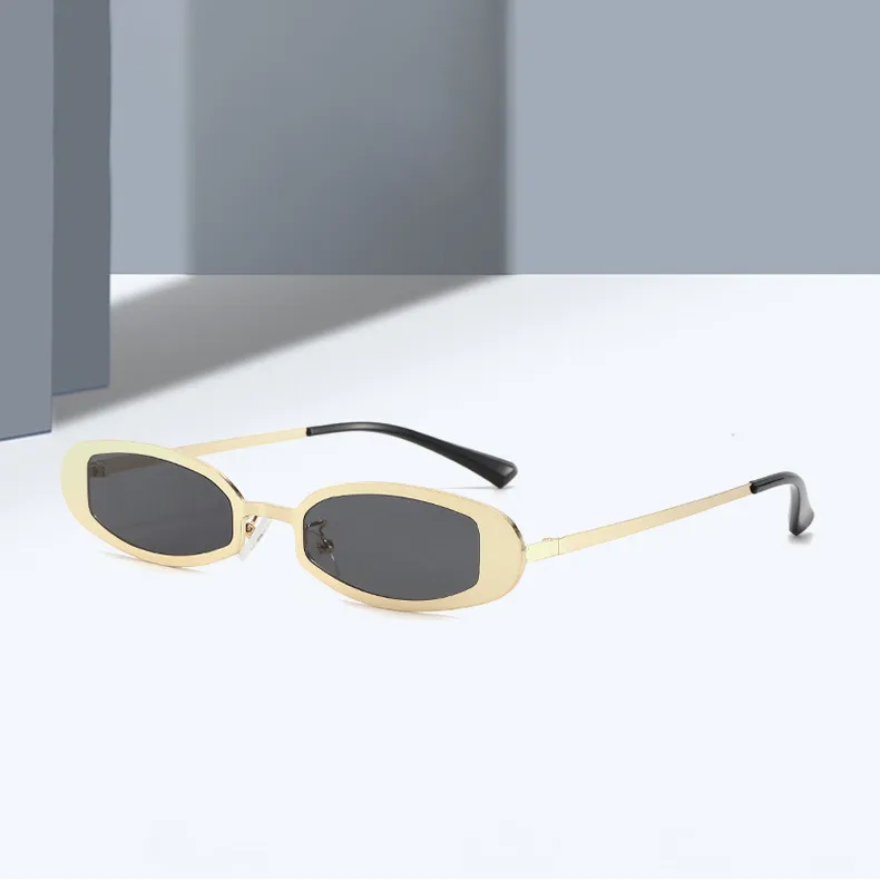 New Fashionable Oval Metal Sunglasses Small Frame UV Protection Personality Sunscreen Retro Style Unisex Travel Fishing Special