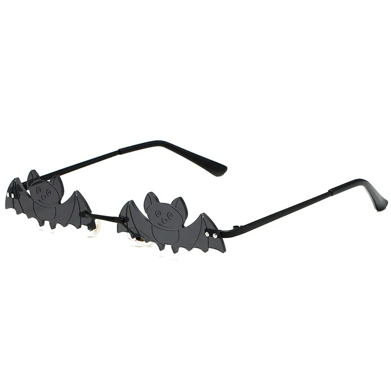 Cool Fashionable Metal Bat Shape Sunglasses Unisex Street Style Party Glasses Grey And Gold Frameless Asymmetric Design
