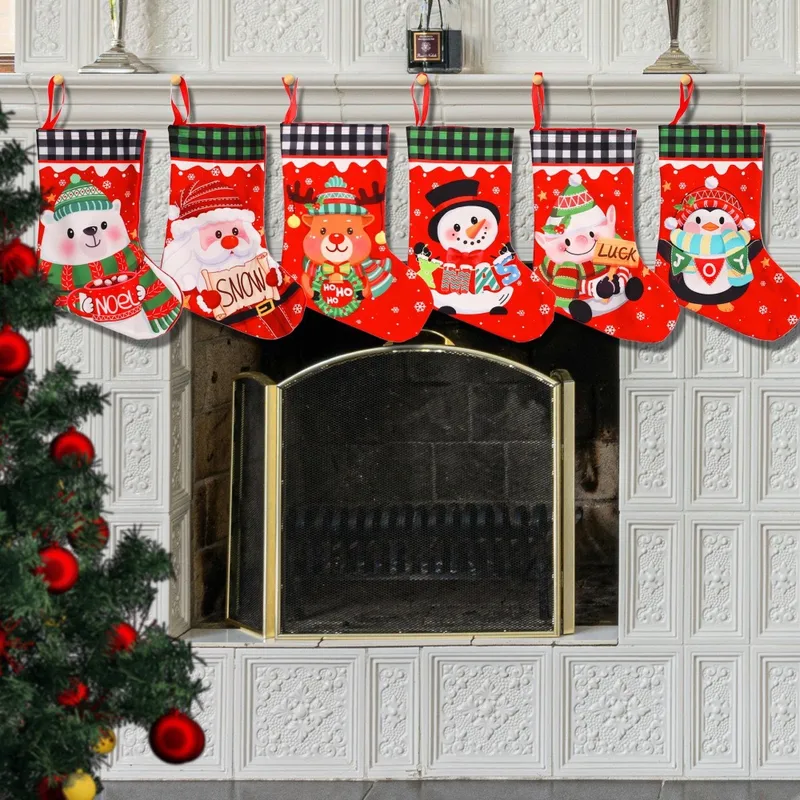 Christmas Decorations Christmas Socks Gift Bag Plaid Elder Snowman Elf Home Decor American Style Festive Fabric Accessories