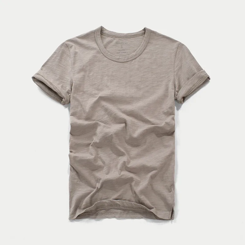 Men's Slim Fit Short Sleeve T-Shirt Round Neck Summer Thin Cotton Bamboo Rayon Solid Color Base Shirt Casual Cotton Top