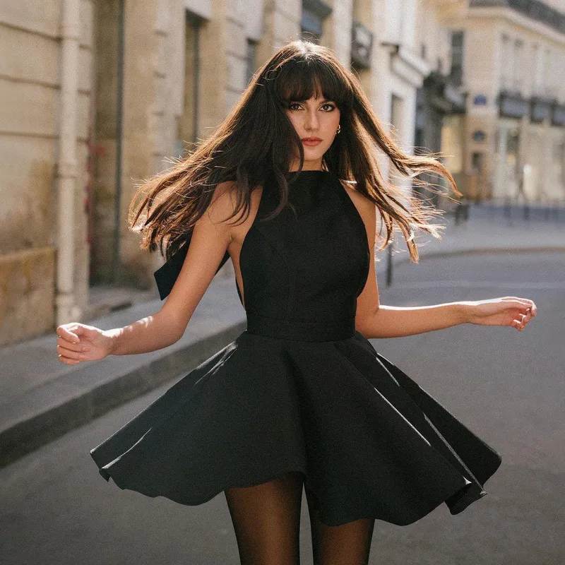 Sexy Backless Butterfly Knot Belted Dress Hanging Neck Strapless Mini Dress European Style Street Fashion Polyester Fiber
