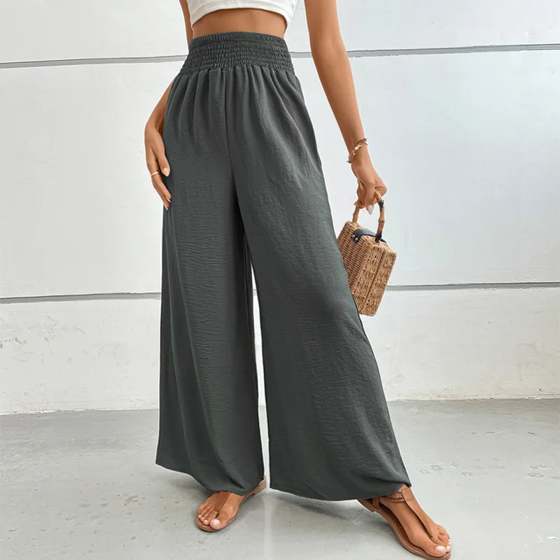 Casual Wide Leg Pants Spring New Style Elastic Waist Leisure Trousers  Popular Long Pants For Women