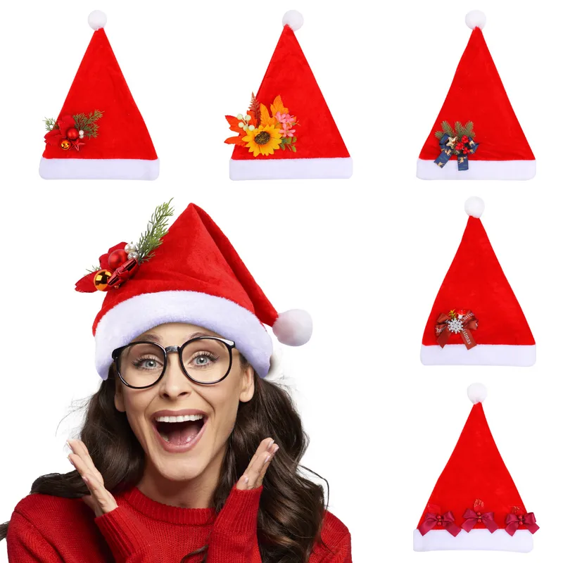 Red Plush Christmas Hat Party Celebration Adult Costume Holiday Decoration Festive Polyester Fabric Christmas Decor
