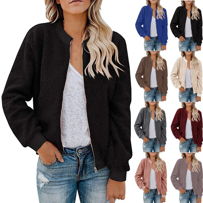 Women's Autumn Winter Lamb Velvet Zipper Jacket Top Outerwear Fashionable Cozy Sheepskin Coat For Ladies