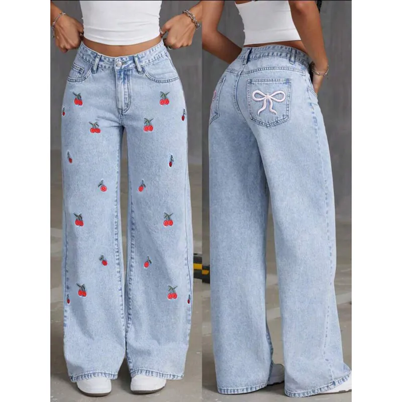 Vintage High Waist Wide Leg Straight Cut Jeans Women's Loose Fit Long Trousers Casual New Style Versatile Cotton Denim