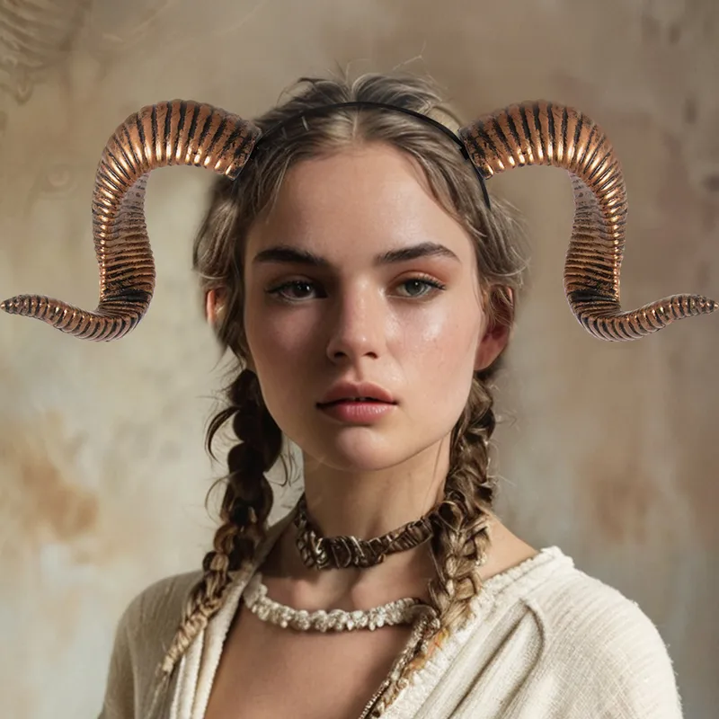 Halloween Dance Party DIY Detachable RP Bent Horn Hairband Festival Performance Headwear Accessory Handmade PU Material