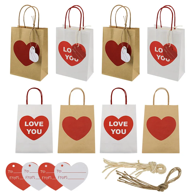 Valentine's Day Gift Bag Heart Shaped Candy Bag Paper Products Handheld Kraft Paper Bag Wedding Celebration Favor Bag