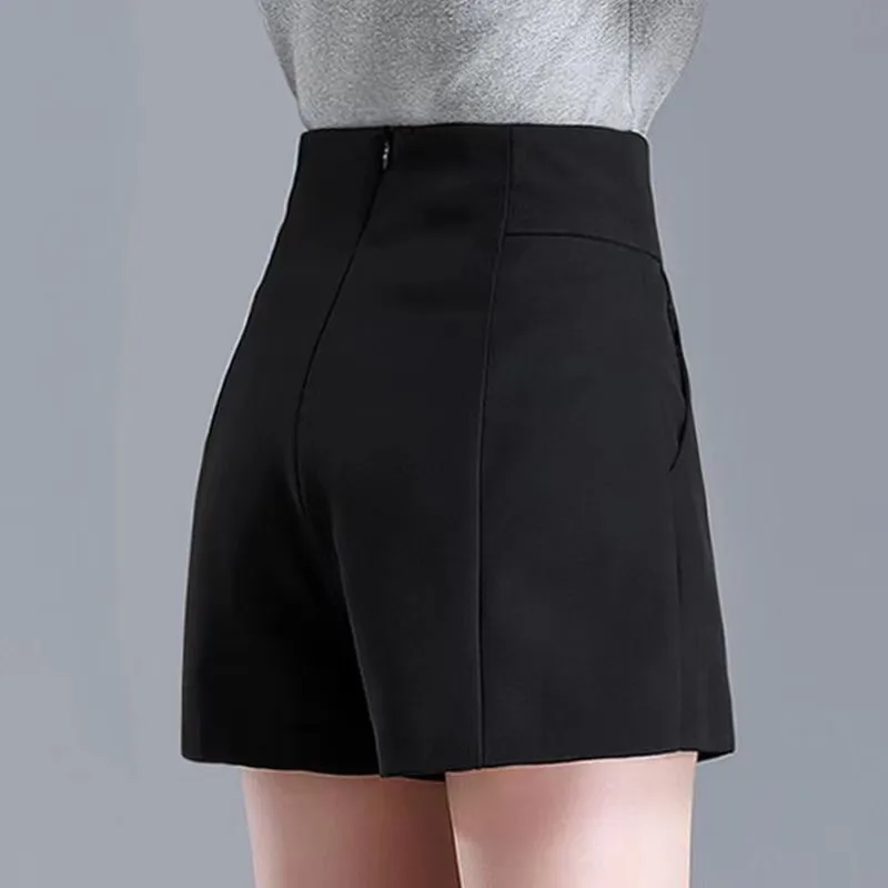 High Waist Wide Leg Casual Shorts Women's Spring Summer Thin Outerwear A-Line Slimming Suit Pants Street Style Nylon