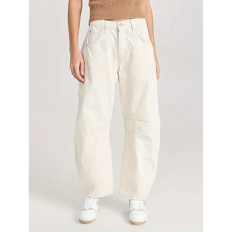 Women's Loose Straight Leg Jeans Draping Washed Casual High Waist Long Pants New Style Cotton Stretch Denim Trousers