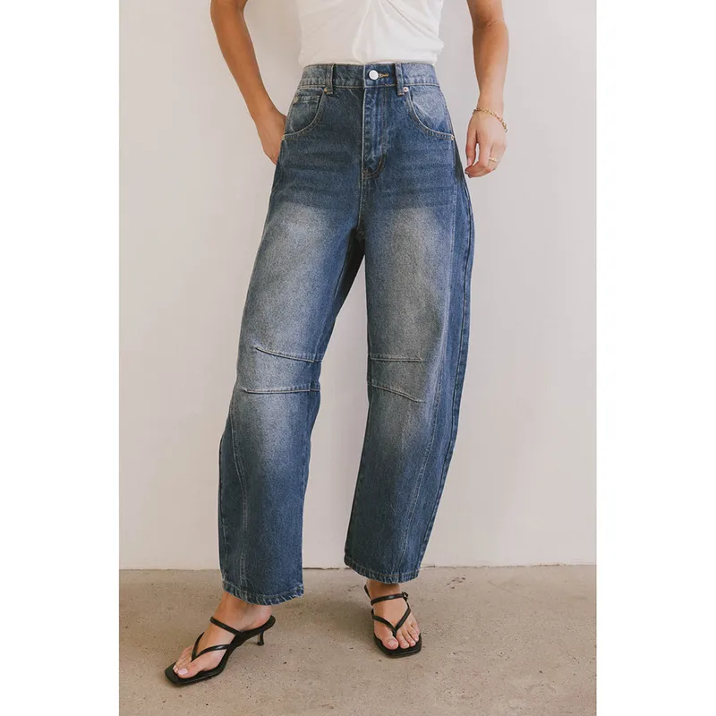 Trendy Loose Straight Leg Jeans Summer New Arrival Drapey Washed Wide Leg Long Pants High Waist Casual Style Cotton Blend