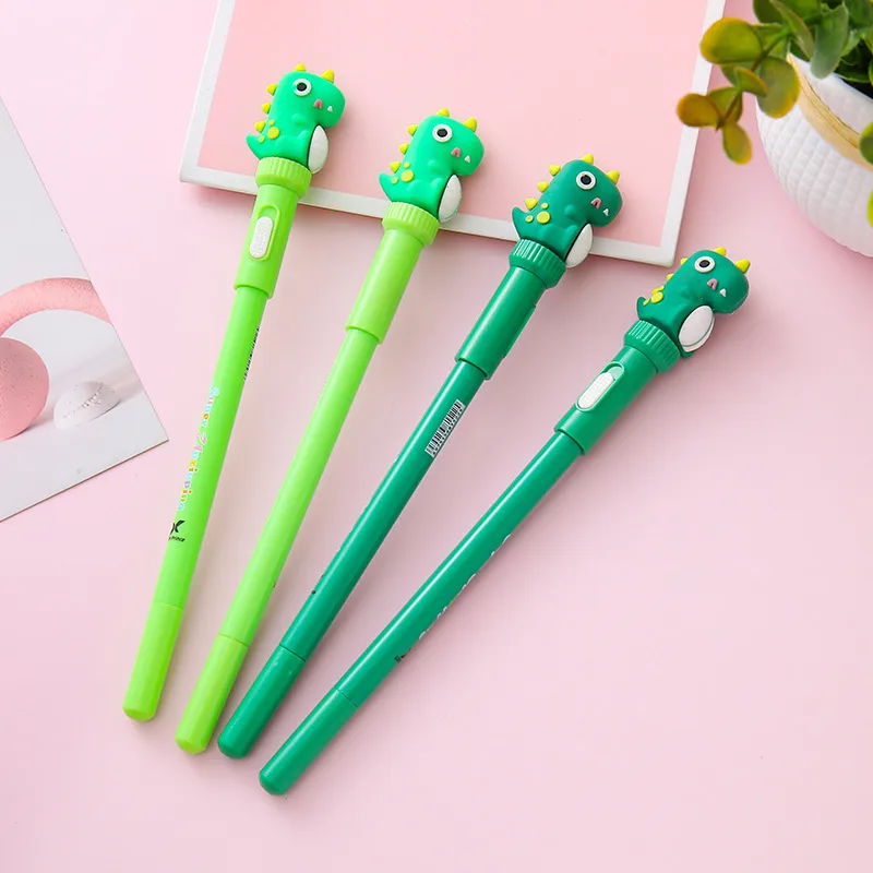 Dinosaur Themed Lighted Neutral Pen Creative Stationery Stress Relief Writing Tool Water Pen Office Signing Pen Green Colors
