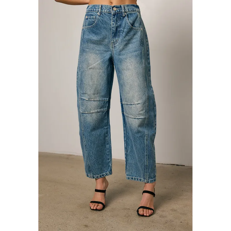 Fashionable Loose Wide Leg Denim Jeans  Style Washed Long Trousers Street Snap High Street Straight Tube