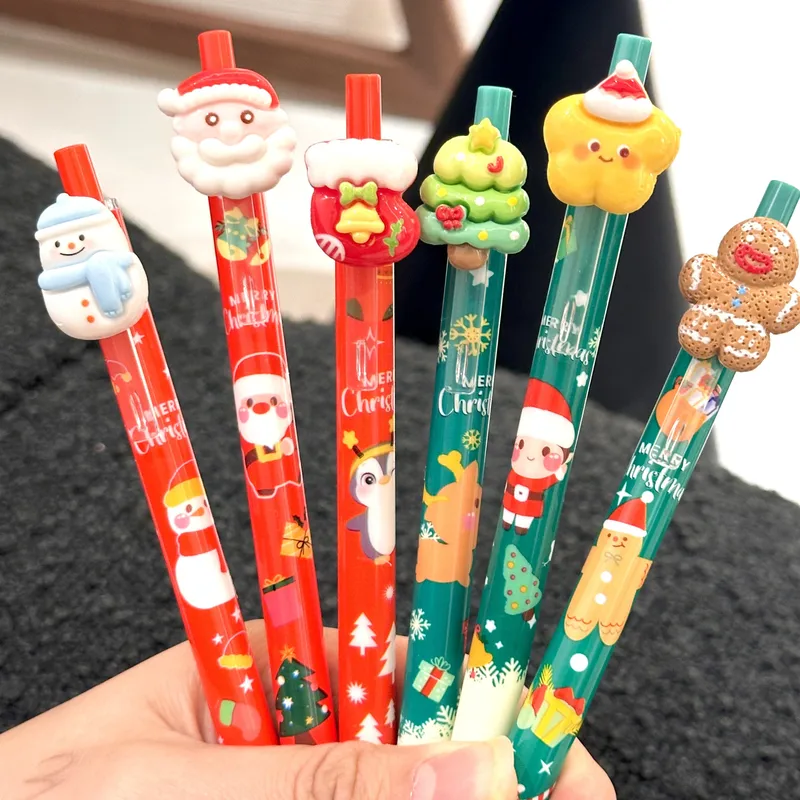 Cute Christmas Resin Ballpoint Pen Push Type Writing Stationery Student Gifts Learning Supplies Santa Claus Christmas Socks