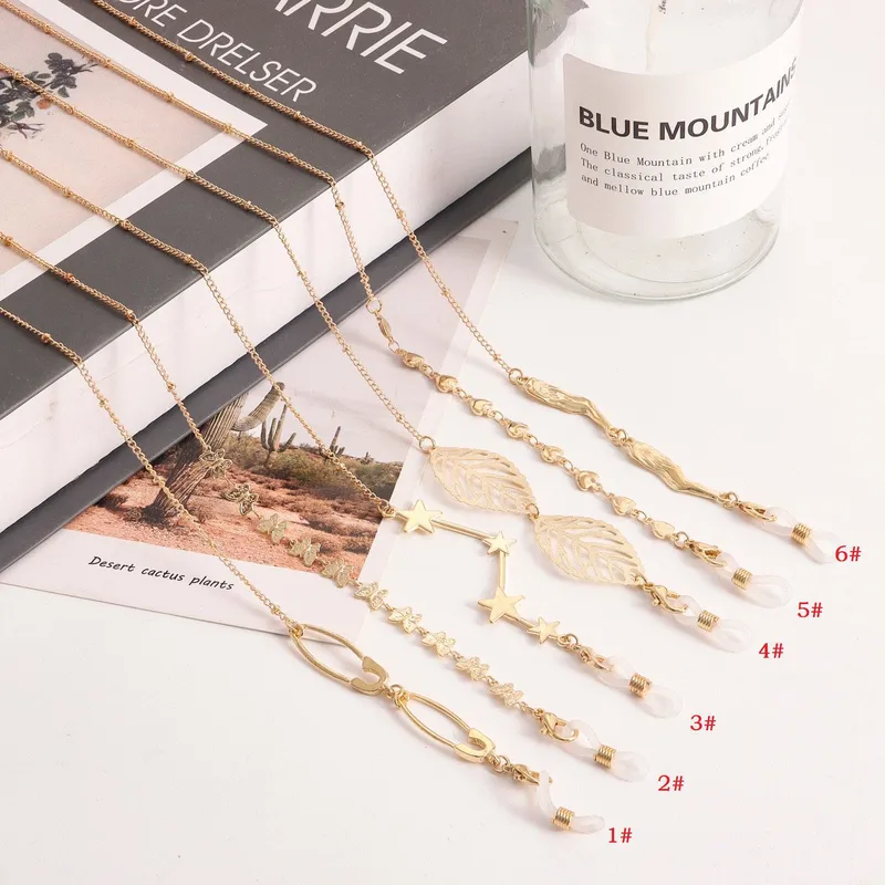 Style Metal Mask And Glasses Chain Butterfly Leaf Design Ins Fashion Alloy Material Eyewear Accessory