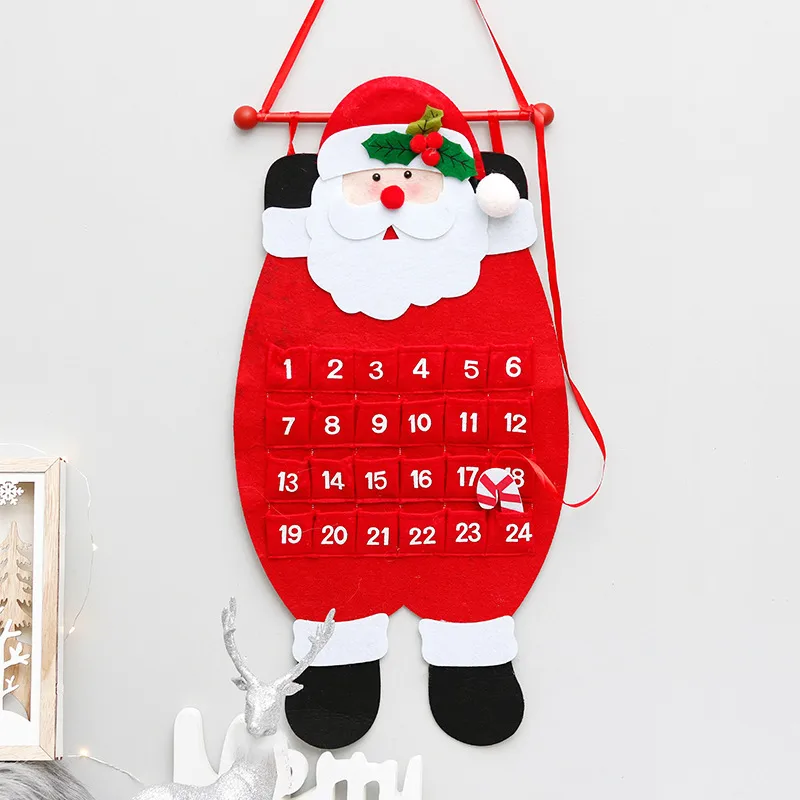 Cute Christmas Tree Felt Calendar Decoration Adorable Snowman Reindeer Animal Christmas Countdown Hanging Wall Art Decor