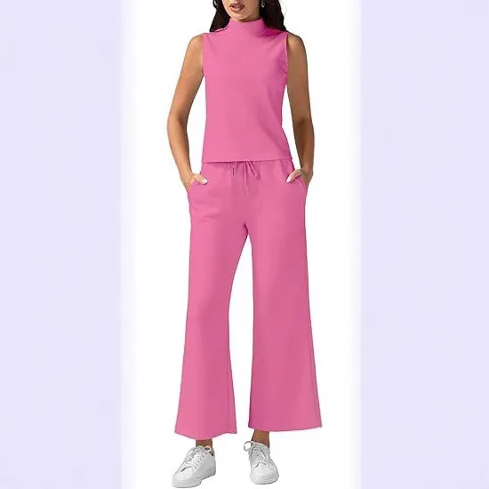 Summer  Women's Casual Fashionable Two-Piece Set Sleeveless  Style Pure Color Leisure Suit With Pockets