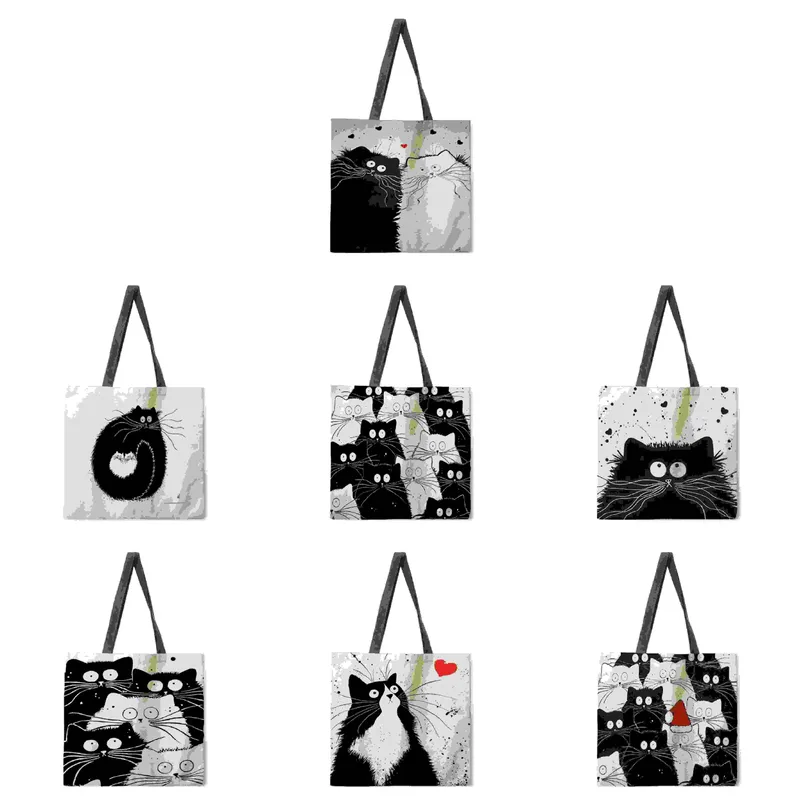 Ladies Reusable Shopping Tote Bag Shoulder Handbag Dog Oil Painting Print Eco-friendly Medium Size Polyester Handbag