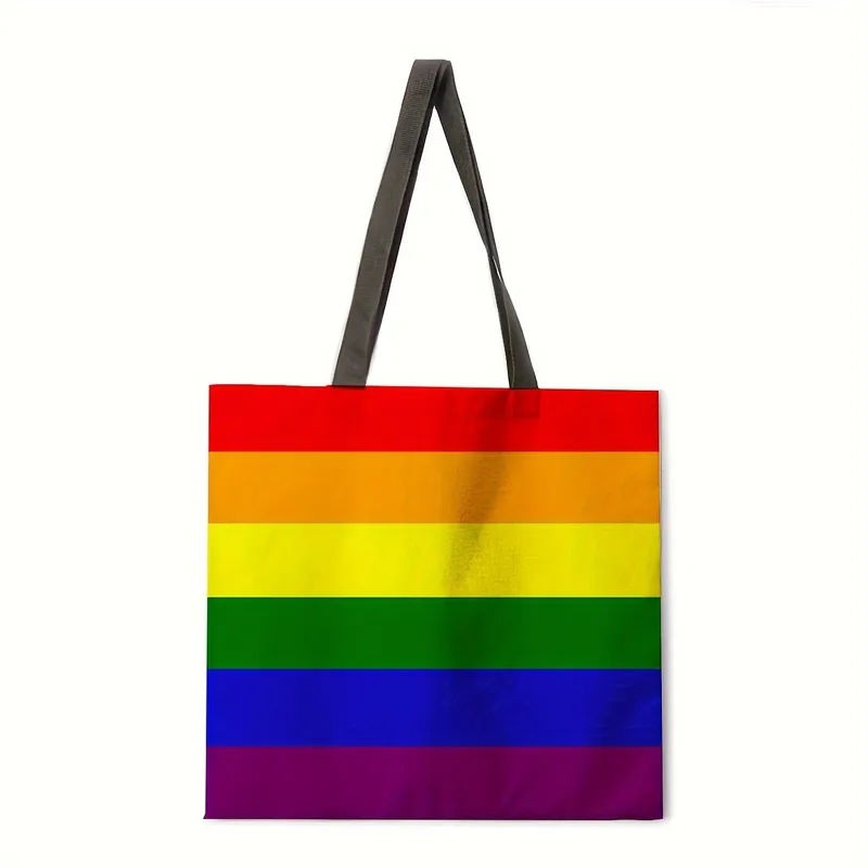 Rainbow Pattern Printed Ladies Shoulder Tote Bag Reusable Shopping Handbag Polyester Medium Size Fashionable Women Bags