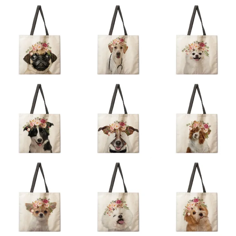 Floral Animal Print Ladies Reusable Shopping Tote Bag Shoulder Handbag Polyester Medium Size Fashionable Eco-Friendly Bag