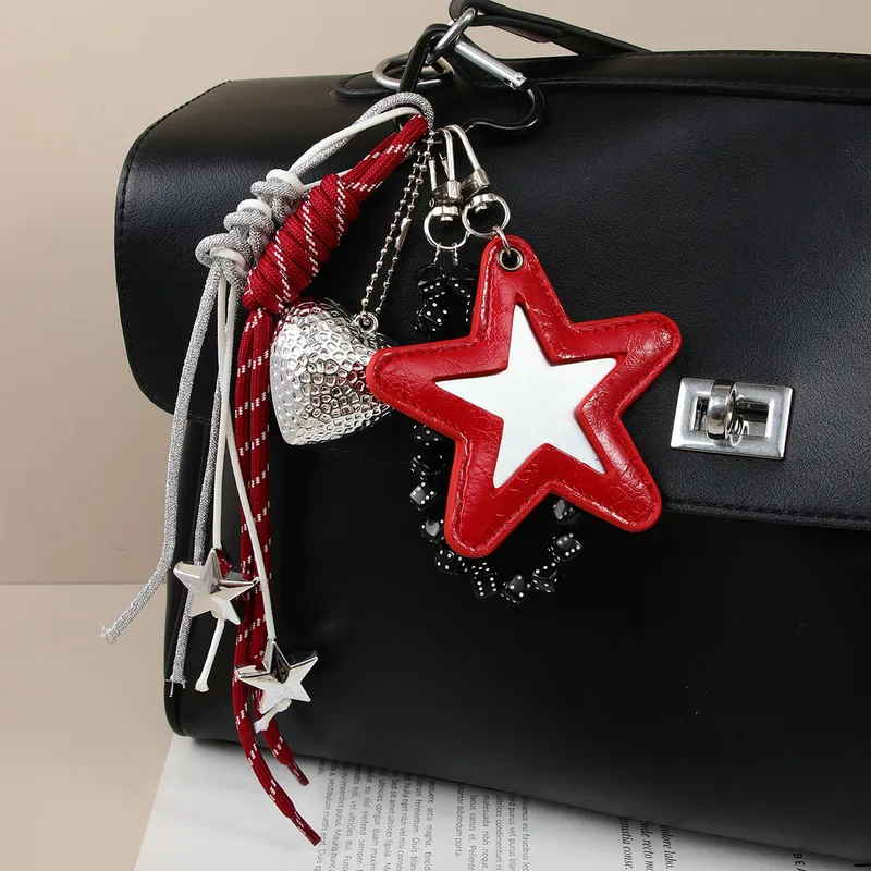 New Sweet Cool Crack Star Compact Mirror Luxury Handbag Butterfly Knot Beaded Pendant Decorative Accessories European Style