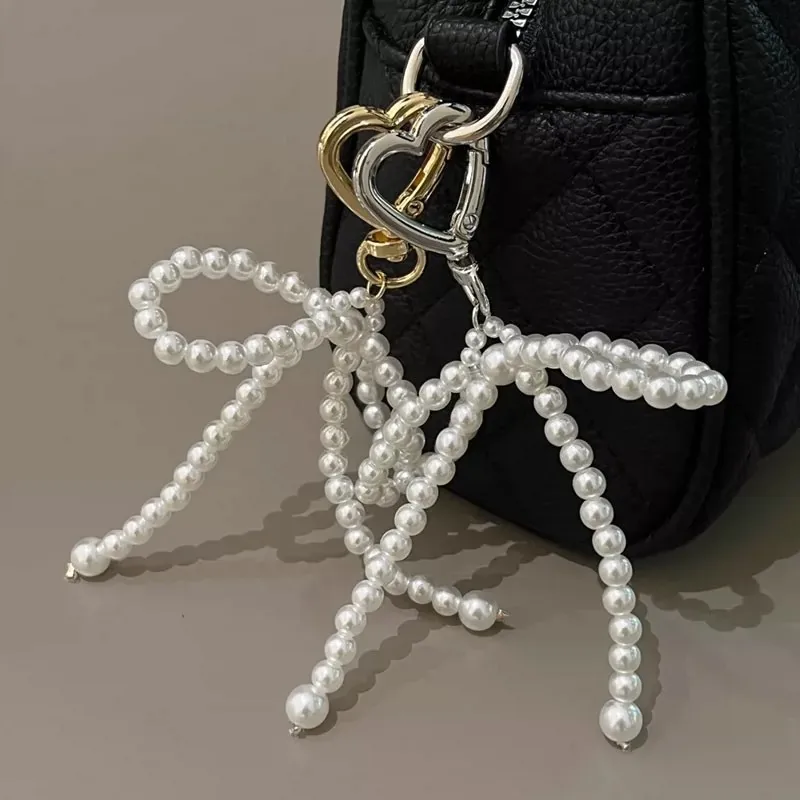Fashionable Black Pearl Butterfly Knot Bag Charm New Style Beaded Handbag Accessory Handmade Painted Design Mixed Material