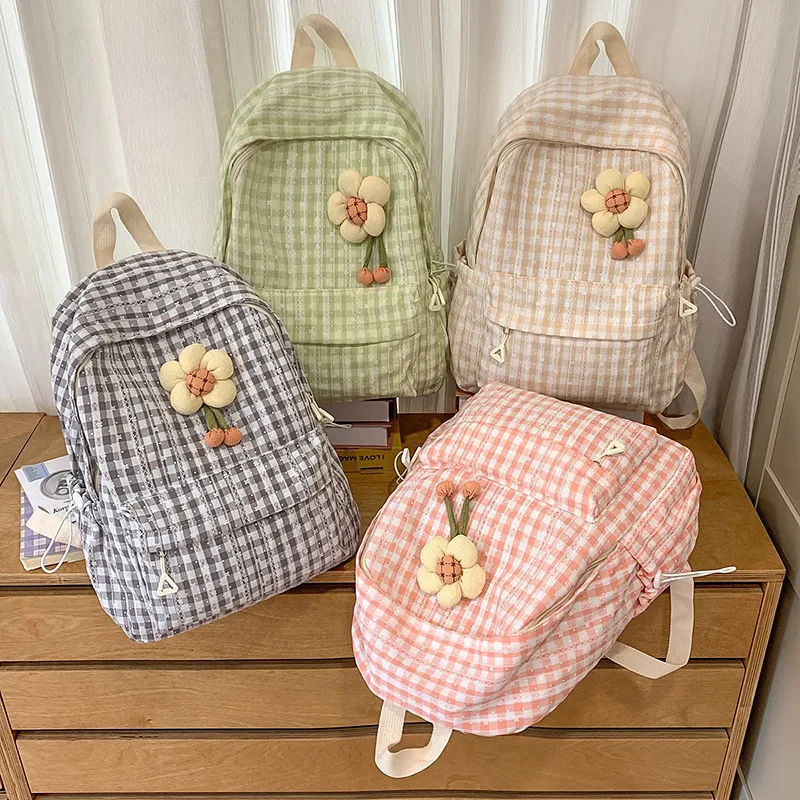 Large Capacity School Backpack For Junior And High School Girls Plaid Design Summer Bag Double Shoulder Bag For Teenage Girls