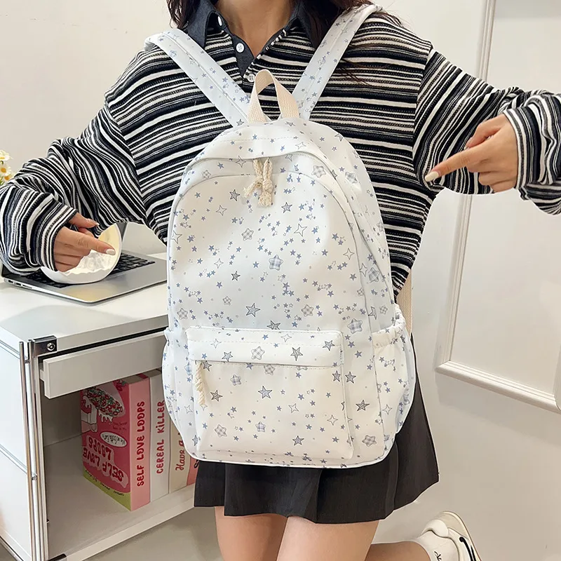 Casual New Style Star Backpack Women's Double Shoulder Bag Fresh Artistic Middle School Elementary School Student Bag
