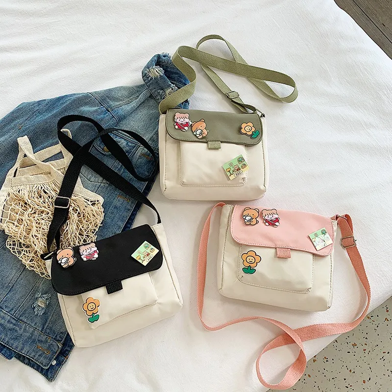 Cute Student Bag New Cartoon Nylon Crossbody Bag Simple Shoulder Bag For Girls Casual Travel Urban Minimalist Style